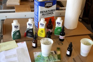 supplies for mixing colors to dye wood with RIT